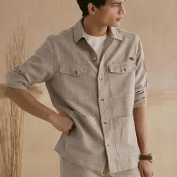 Andamen Khaki Blended Regular Fit Chevron Jacket-picture-12