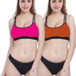 AROUSY Orange & Pink Cotton Bra Panty Set - Pack Of 2-image-72