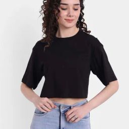Color Capital Black Cotton Slim Fit Crop T-Shirt-picture-48