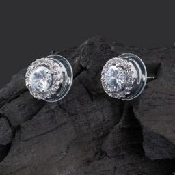 OOMPH Silver Tone Round Cubic Zirconia Solitaire Ear Office-Wear Fashion Stud Earrings for Women-22
