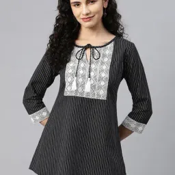 Cottinfab Black & White Cotton Striped Top-image-93