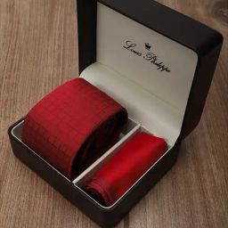 Louis Philippe Maroon Checked Tie & Pocket Square - Set of 2-9