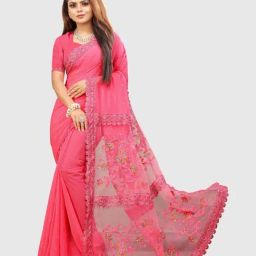APNISHA Pink Embellished Saree With Unstitched Blouse-picture-29