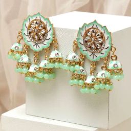 Panash Gold Toned & Green Contemporary Jhumki Earrings-image-59