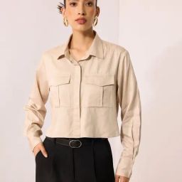 VIRGIO Beige Viscose Solid Long Sleeves Shirt-image-95
