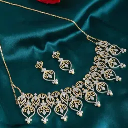 Voylla Gold Alpana Regal Paisley Petals Necklace & Earring Set-picture-37