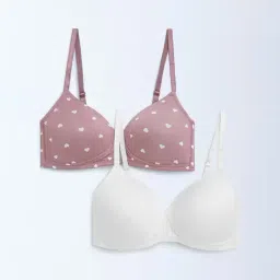 Wunderlove by Westside Dusty Pink Printed Padded Bra - Pack of 2-picture-41
