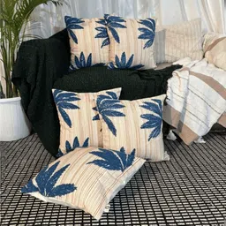 LUSHLYF Rust & Teal 5 Pieces Embroidered Pure cotton Square Cushion Covers-21