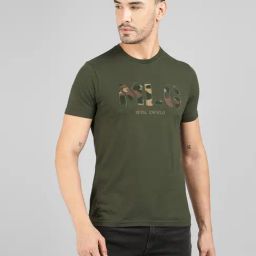 Royal Enfield Green Cotton Blend Regular fit Solid T-Shirt-image-84