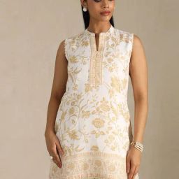 Soch Off White Linen Regular Fit Floral Print Tunic-9