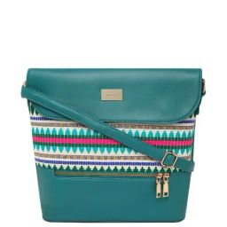 KLEIO Green Textured Medium Sling Handbag-23