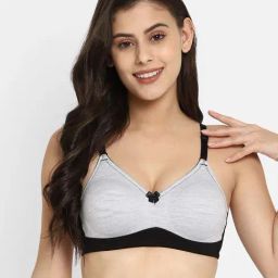 Clovia Grey Cotton Color-Block T-Shirt Bra-19