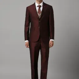 Louis Philippe Maroon Slim Fit Texture Three Piece Suit-image-91