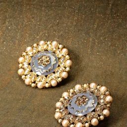 Priyaasi Gold-Plated Pearls and Stone Studded Round Shape Large Stud Earrings-10