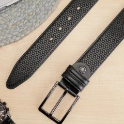 ZEVORA Black Textured Leather Casual Belt-image-20