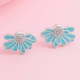 Zavya Enamel Flower Rhodium Plated 925 Sterling Silver Earrings-image-48