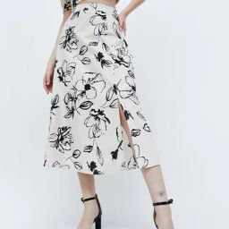 Ginger by Lifestyle White Cotton Floral Print A-Line Skirt-image-33
