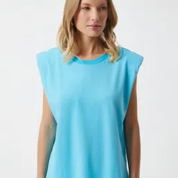 Happiness istanbul Women Solid Round Neck Cotton T-Shirt-image-50