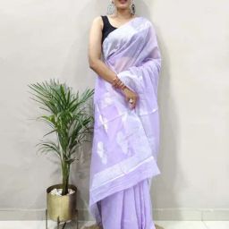 APNISHA Purple & Silver Woven Saree With Unstitched Blouse-picture-22