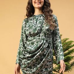 Oxolloxo Green Regular Fit Printed Dress-image-79