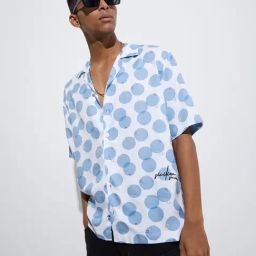 Nuon by Westside Blue Geometric Printed Relaxed-Fit Shirt-image-2