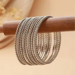Aatmana CZ Studded & Oxidized Silver-Plated Bangles - Set of 12-image-35