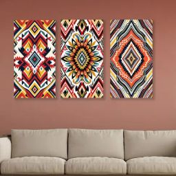 Nestroots Vibrant Tribal Pattern Canvas Set Stretch Canvas Frame Wall Painting - Set of 3-26