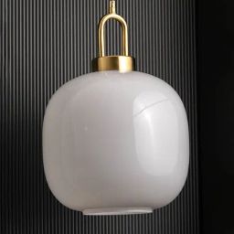 Whispering Homes White Round Glass Shade Gold Metal Pendant Light-picture-30