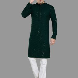 DIVISIVE Men Ethnic Motifs Embroidered Regular Sequinned Kurta with Pyjamas image 1