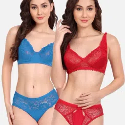 FIMS: Fashion is my Style Red & Blue Lace Work Lingerie Set - Pack Of 2-image-67
