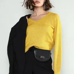 Vero Moda Yellow Self Design Pullover-image-84