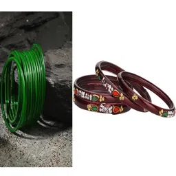 SOMIL Set of 16 Green Alloy Artificial Stones & Beads Bangles-image-101