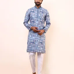 Satwaa Ethnic Motifs Printed Mandarin Collar Thread Work Straight Kurta-24