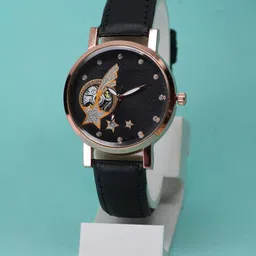VIRAKTI Women Brass Printed Dial & Leather Straps Analogue Watch F-69-BLACK ROSEGOLD-A-image-97