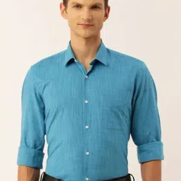 Peter England Sea Blue Cotton Slim Fit Self Pattern Shirt-image-96