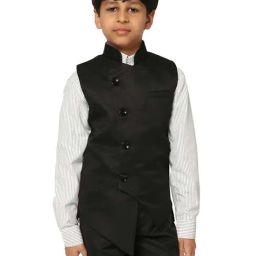 TAHVO Kids Black Slim Fit Nehru Jacket-image-54