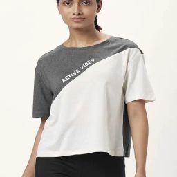 Ajile by Pantaloons Grey & Cream Cotton Color-Block Sports Top-image-96