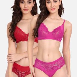 FIMS: Fashion is my Style Pink & Red Lace Work Lingerie Set - Pack Of 2-image-25