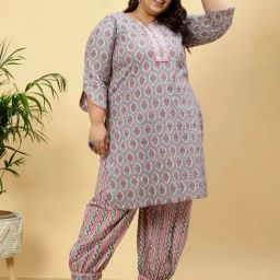 Jaipur Kurti Grey Printed Plus Size Kurta With Afghani Salwar-image-30