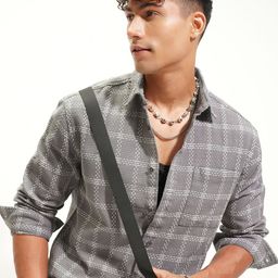 HIGHLANDER Checked Spread Collar Relaxed Fit Shirt-image-65