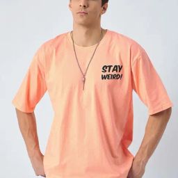 COLOR CAPITAL Peach Relaxed Fit Graphic Print Cotton Oversized Crew T-Shirt-image-31