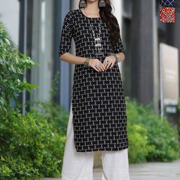 Moda Rapido Selection Of 3 Geometric Printed Round Neck Straight Kurtas-picture-9