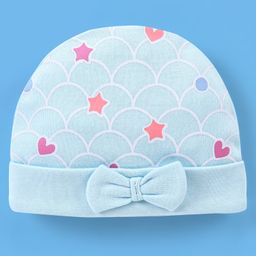 Babyhug 100% Cotton Cap Star Printed with Bow Applique - Blue-image-68