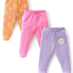 Babyhug Interlock Booties Pant With Floral Print Pack Of 3 - Orange Pink & Purple-picture-13