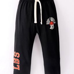 Lazy Bones Sinker Full Length Lounge Pants With Badge & Text Print- Black-image-24