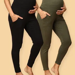The Mom Store Pack Of 2 Solid Maternity Leggings - Olive & Grey-picture-40