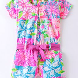 Dew Drops Woven Half Sleeves Floral Printed Jumpsuit -  Pink-image-44