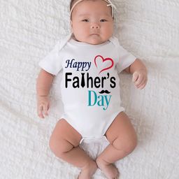 BLUSHES 100% Cotton Fathers Day Theme Half Sleeves Happy Fathers Day Text Printed Onesie - White-picture-15