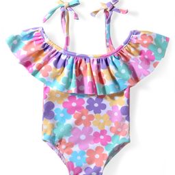 Babyhug Water Repellant Sleeveless Floral Printed  V Cut Swimsuit - Multicolor-image-51