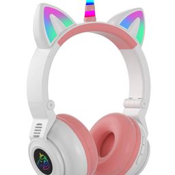 Happy Hues Wireless Headphones- Unicorn Cat Ear Headset with LED Lights-Gaming Headphones, Fashion Bluetooth 5.0 Headset for Kids & Adults Wearing- White-22